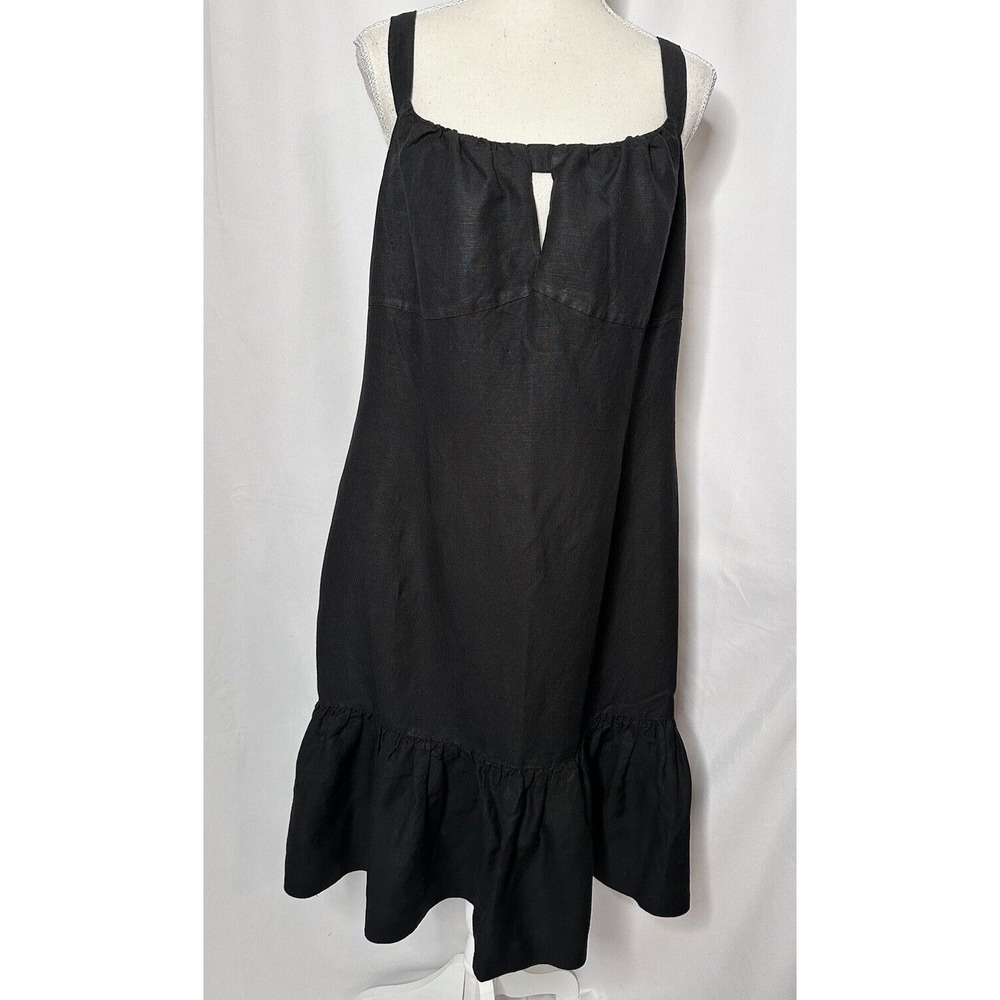 Michael Kors Dress Size 16 Black Keyhole Neck Sleeveless Zip Up Linen Sheath